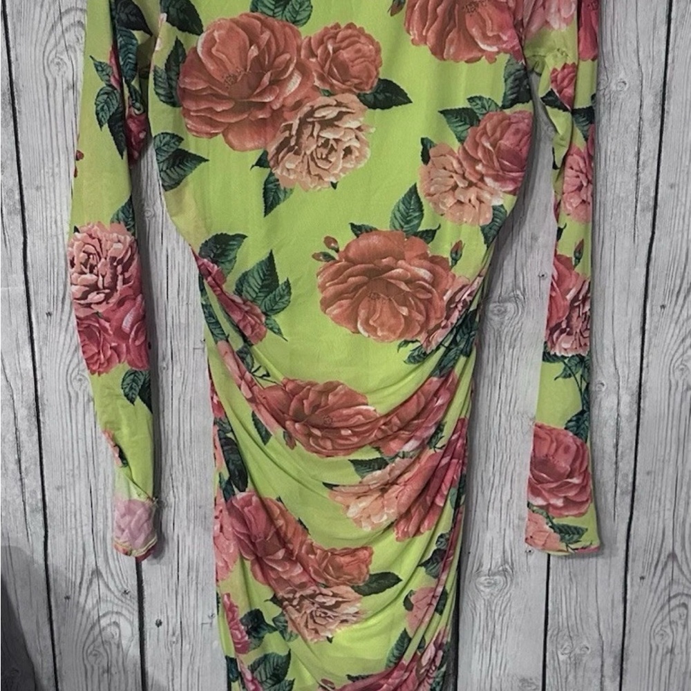 AFRM Green Ruched Long Sleeve Bodycon Dress